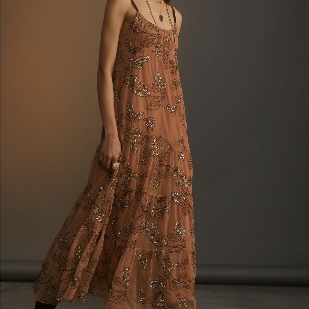 NWT Boho Anthropologie tiered, embellished dress.